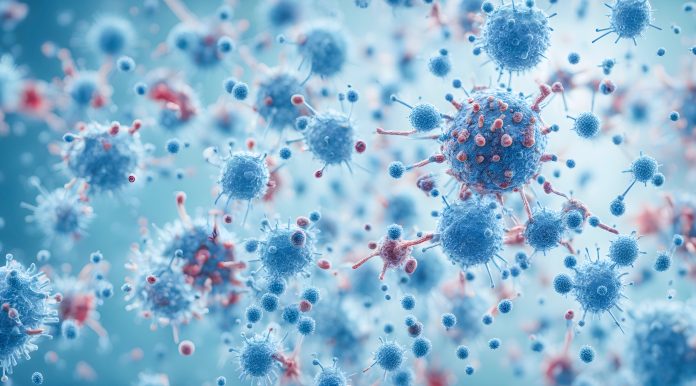 Microscopic blue bacteria background